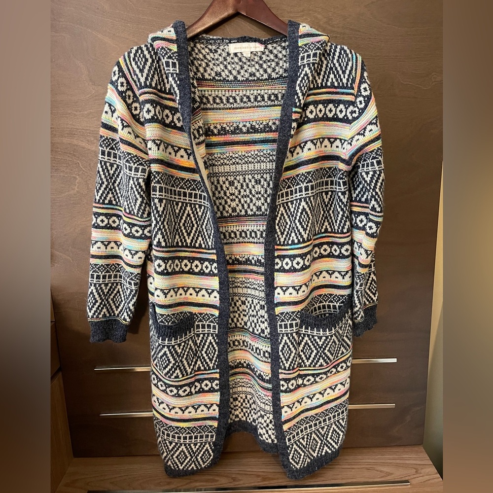 Monteau Navy Multicolor Patterned Cardigan